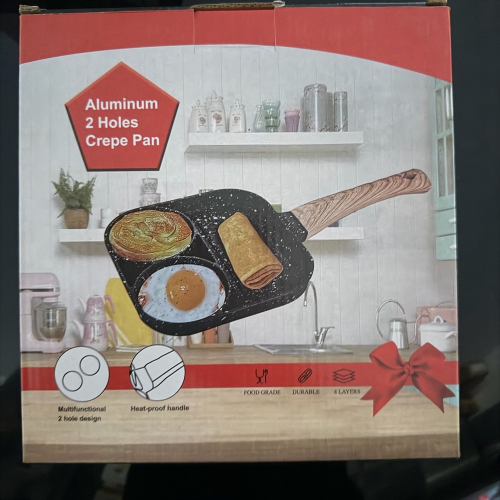 Aluminum 2- Hole Crepe Pan with Heat-Proof Handle